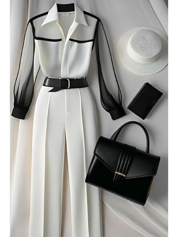 white tailored trousers loose pants suit womens two peice sets vintage perspective shirt autumn